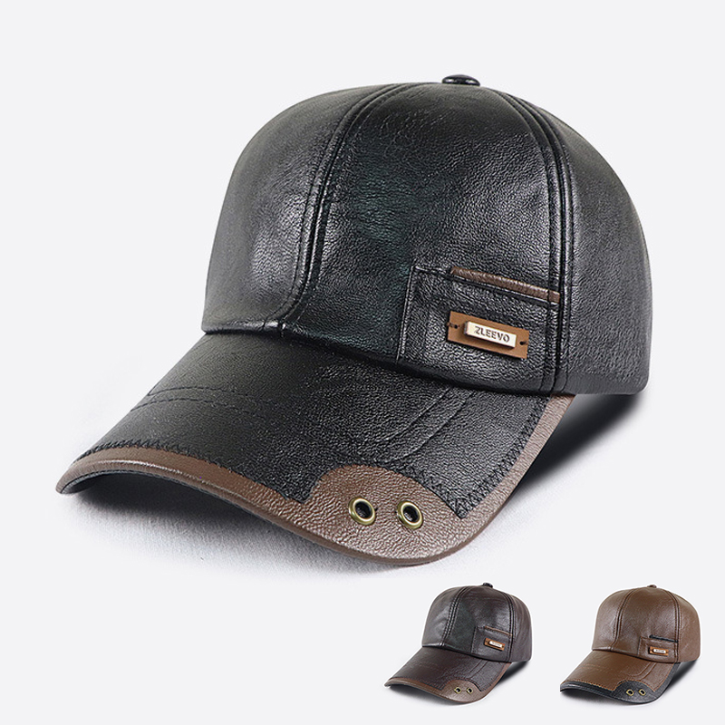 Leather Work Hat - 레트로 PU 가죽 야구 모자 남성