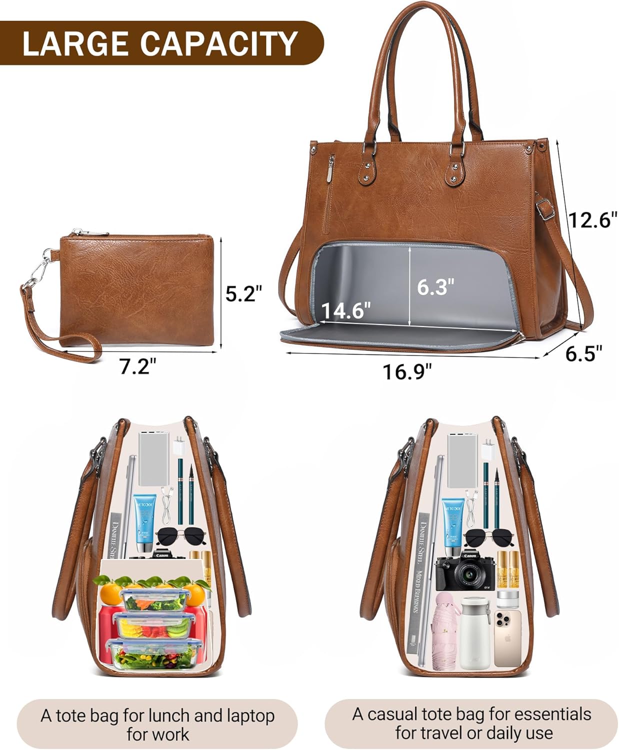 Leather Work Bag Laptop - 여성 직장인을 위한 2 in 1