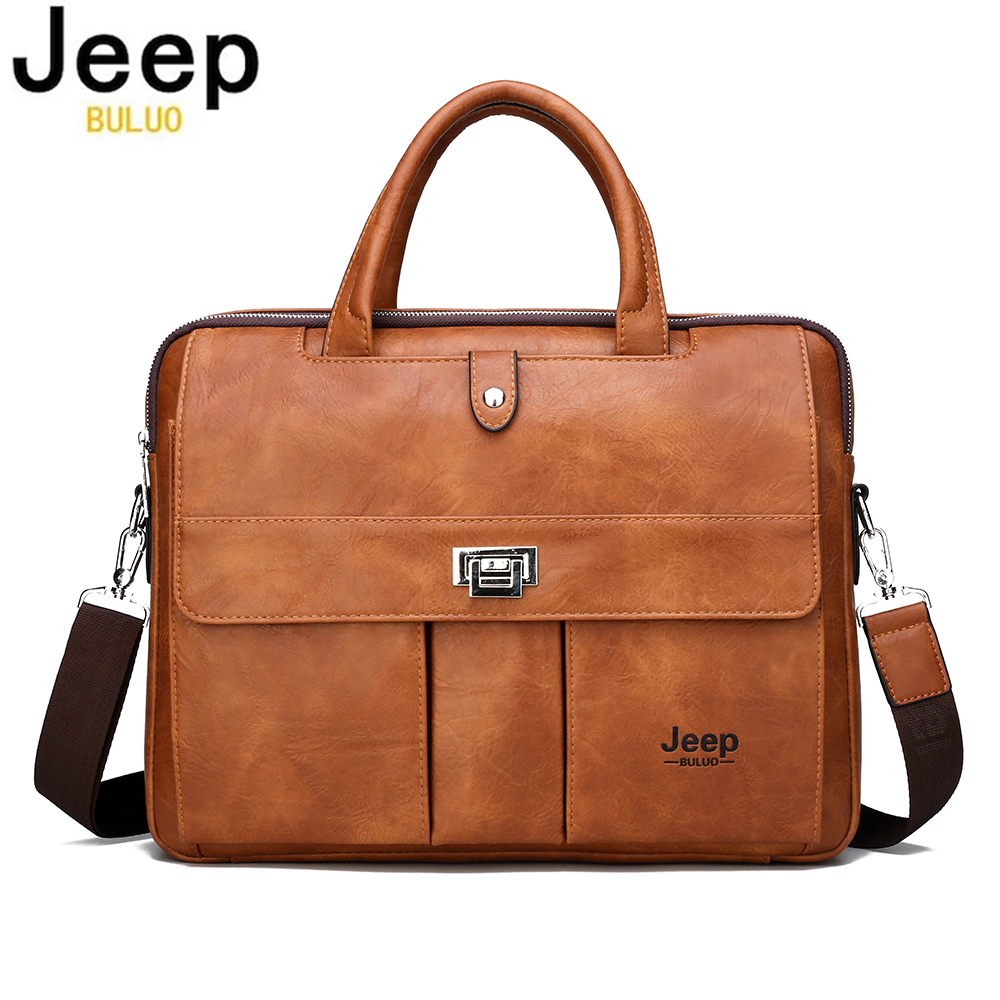 Leather Work Bag Laptop - Jeep Buluo 남성용 가죽 서류가방 14인치