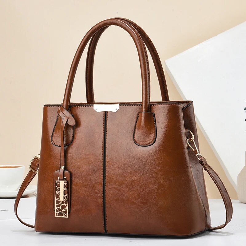 Leather Work Handbags For Women - 여성용 레트로 단색 핸드백, 우아한 PU