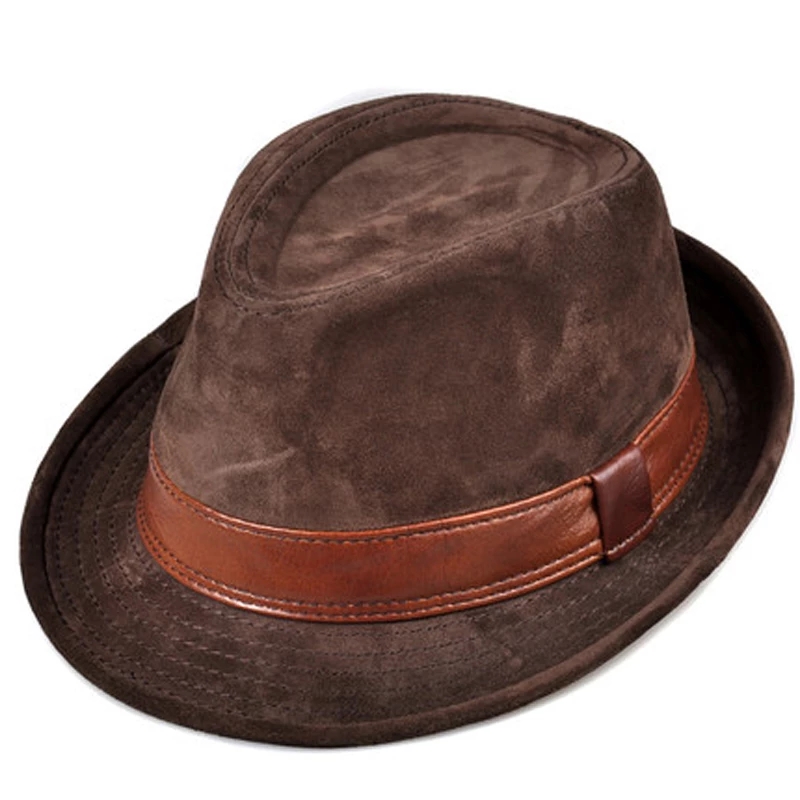 Leather Work Hat - 남성 정품 가죽 스웨이드 암소 피부