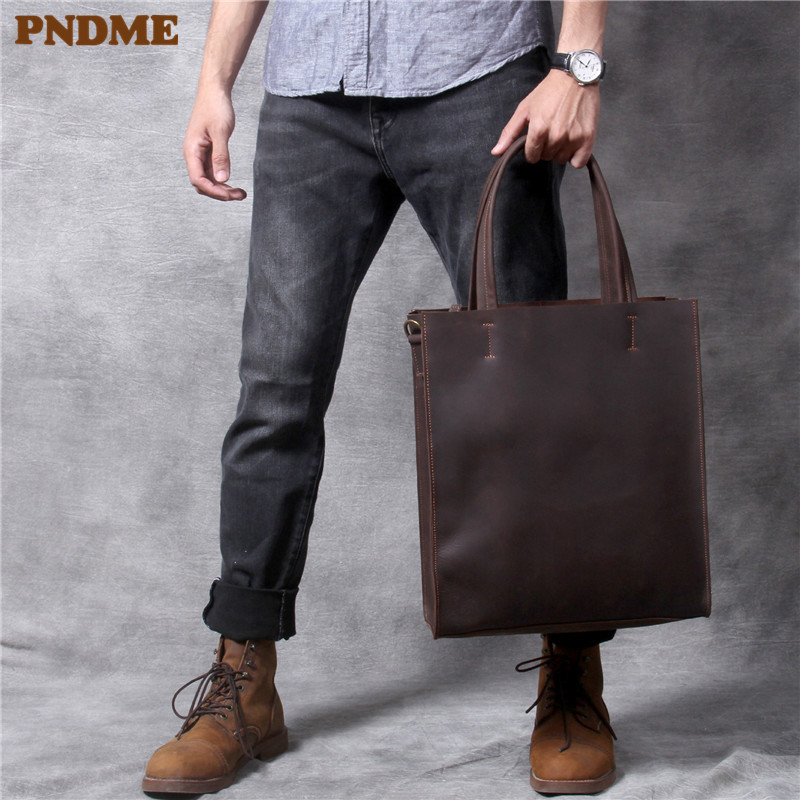 빈티지 정품 가죽 남성 핸드 토트 백 간단한 미친 말  - Leather Work Bag Laptop 리뷰 및 가격