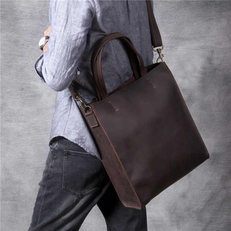 빈티지 정품 가죽 남성 핸드 토트 백 간단한 미친 말  - Leather Work Bag Laptop 리뷰 및 가격