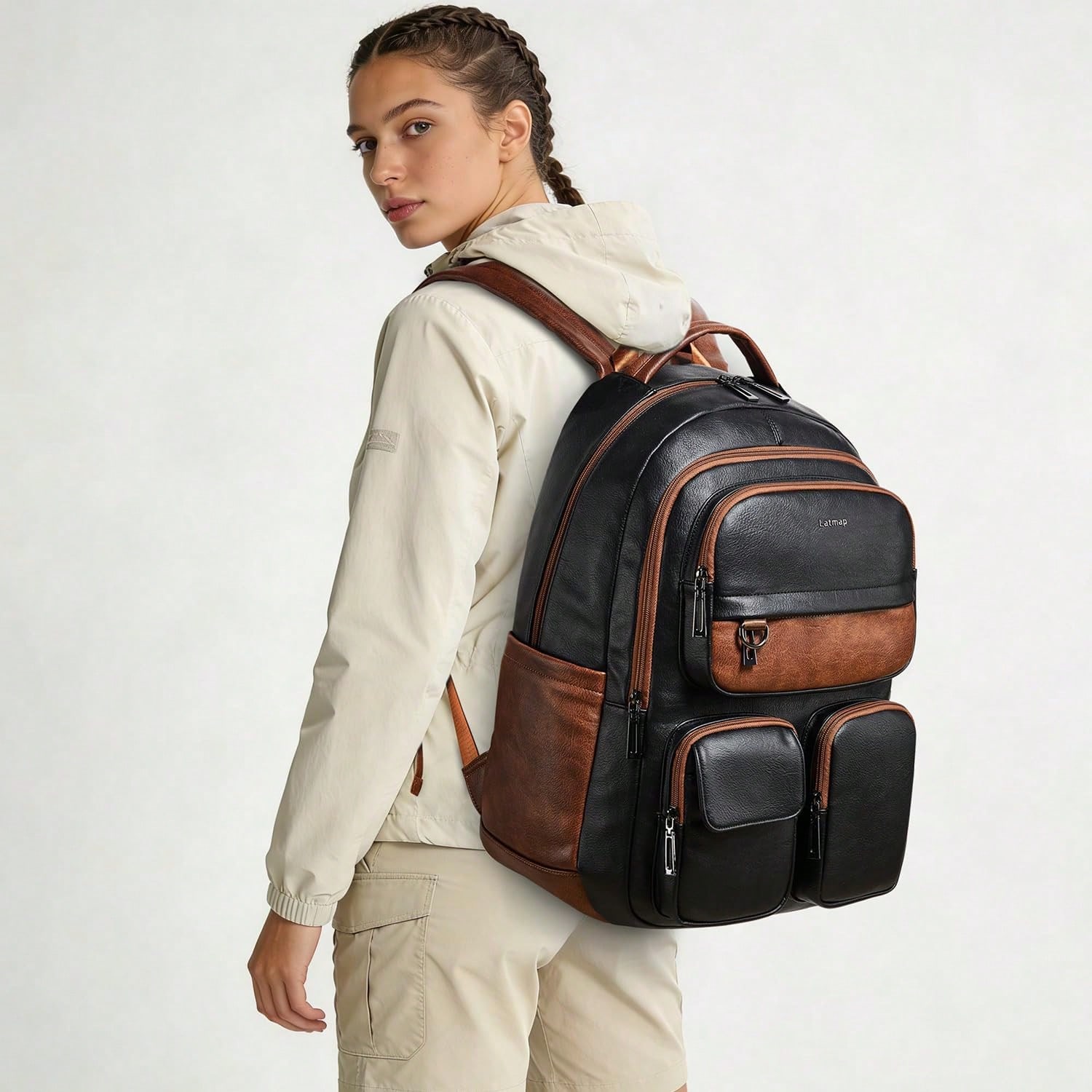 LATMAP 비건 가죽 백팩 여성용 남성용 17인치 노 - Leather Work Bag Laptop 리뷰 및 가격
