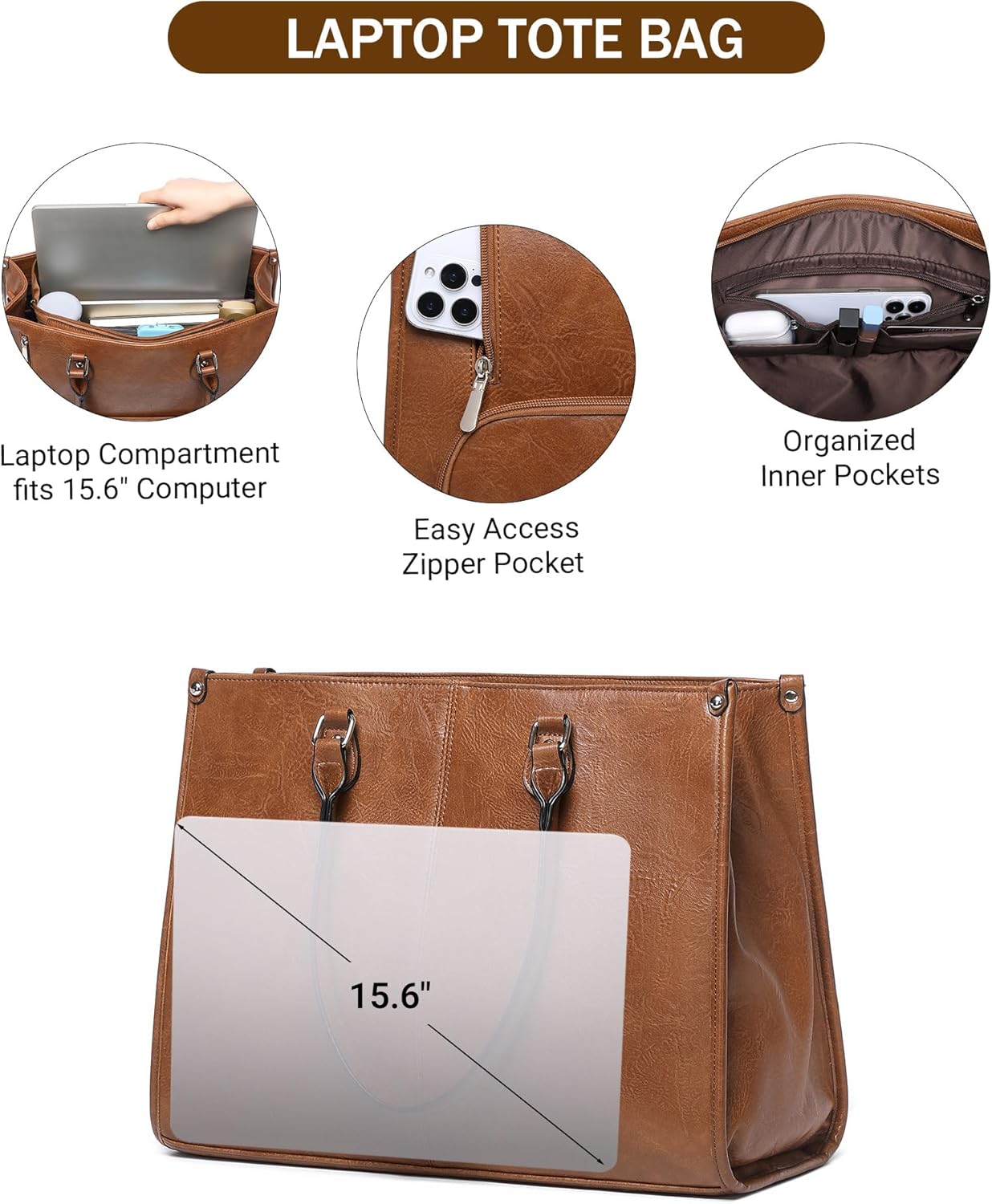 여성 직장인을 위한 2 in 1 노트북 토트백, 보온  - Leather Work Bag Laptop 리뷰 및 가격