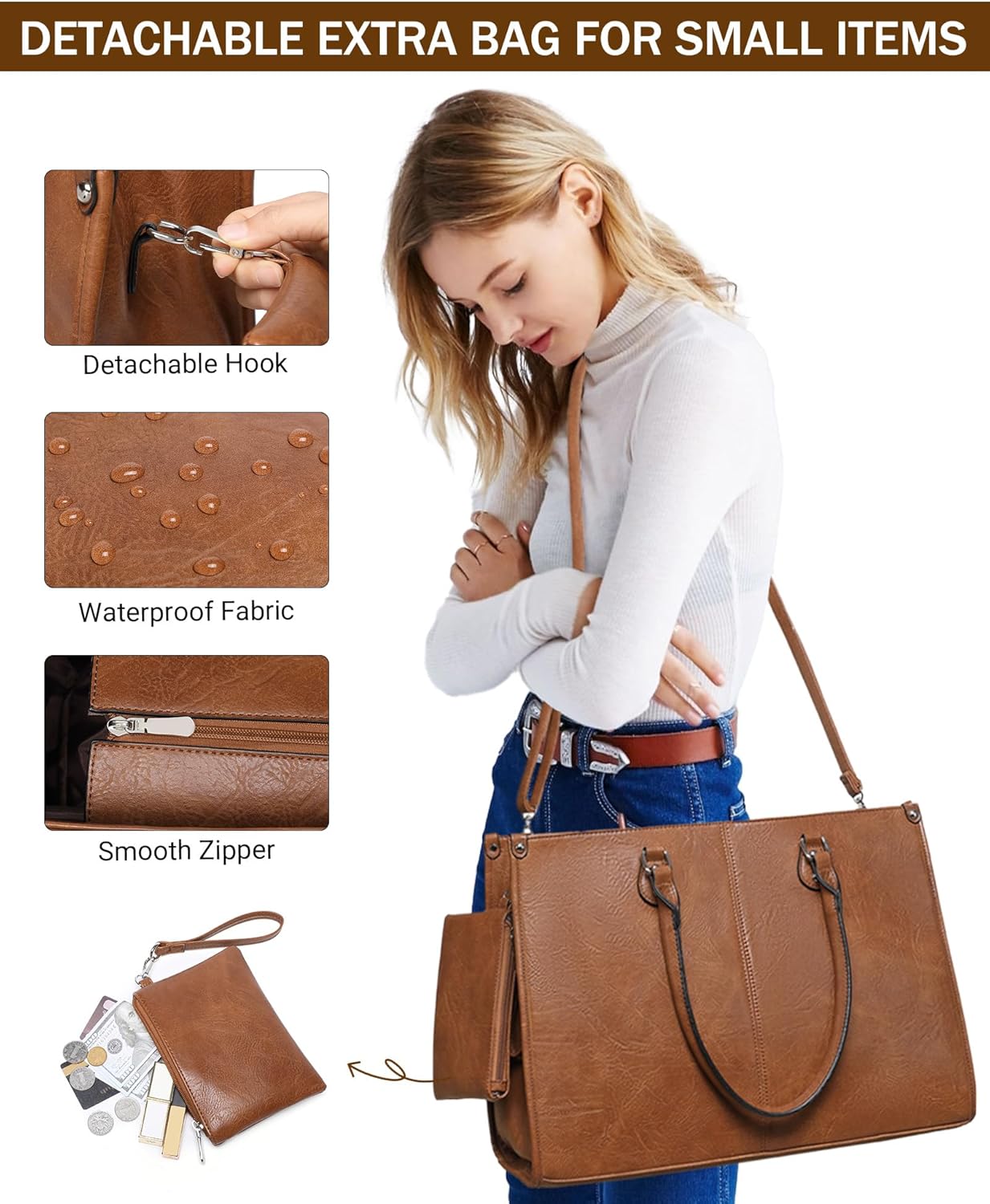 여성 직장인을 위한 2 in 1 노트북 토트백, 보온  - Leather Work Bag Laptop 리뷰 및 가격