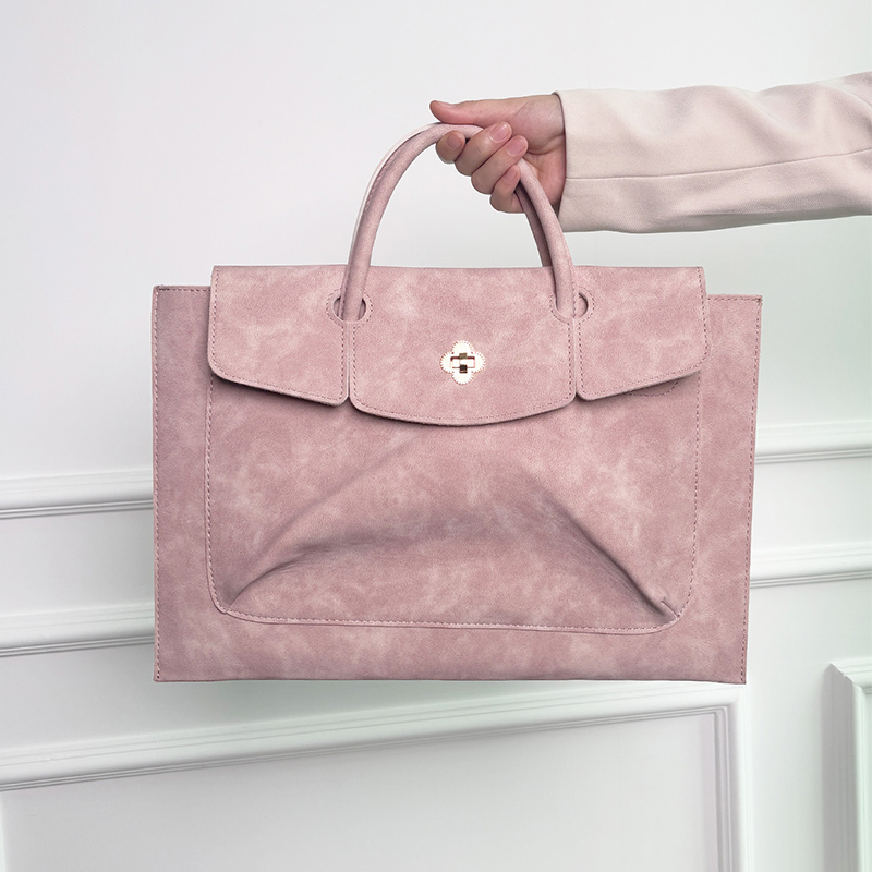 우아한 핑크색 PU 가죽 노트북 토트백, 꽃무늬 턴락  - Leather Work Bag Laptop 리뷰 및 가격