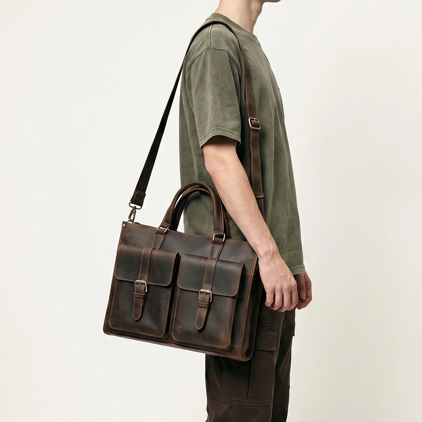 빈티지 정품 가죽 남성 크로스바디 숄더 브리프케이스 크 - Leather Work Bag Laptop 리뷰 및 가격