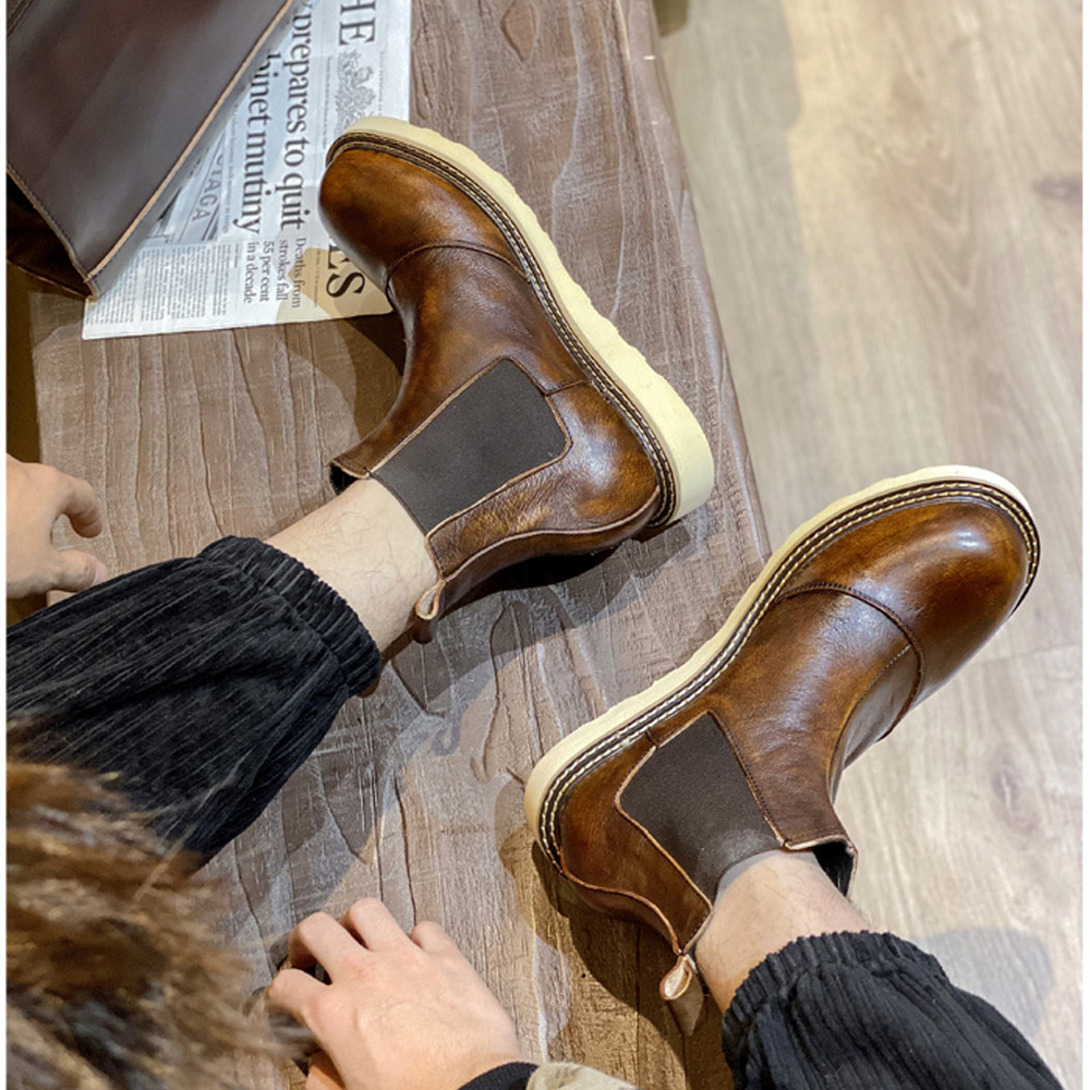 레트로 남성용 천연 가죽 첼시 부츠 하이탑 가죽 신발  - Leather Work Oxfords 리뷰 및 가격