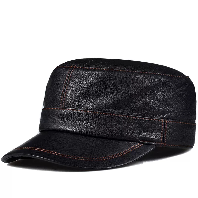 남성용 트렌디 양가죽 플랫 탑 모자, 싱글 한국 패션, - Leather Work Hat 리뷰 및 가격