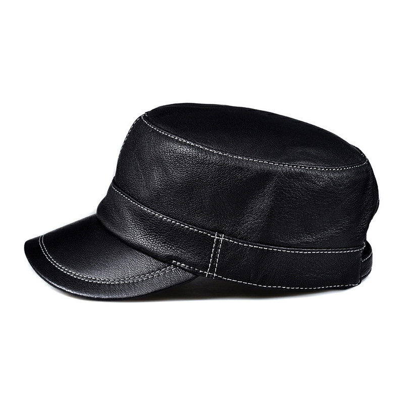 남성용 트렌디 양가죽 플랫 탑 모자, 싱글 한국 패션, - Leather Work Hat 리뷰 및 가격