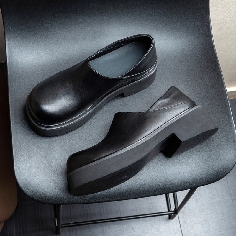 디자인 패션 천연 가죽 로퍼 남성용 블랙 두꺼운 밑창  - Leather Work Oxfords 리뷰 및 가격