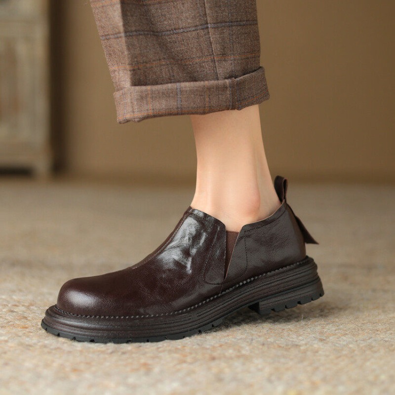 영국 스타일 라운드 토 정품 가죽 캐주얼 슬립온 로퍼  - Leather Work Oxfords 리뷰 및 가격