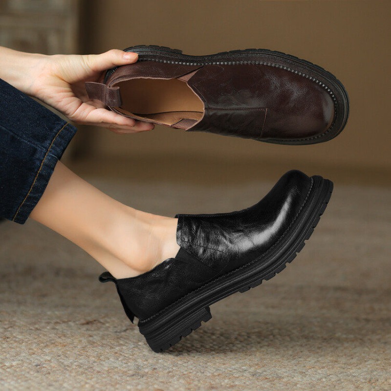 영국 스타일 라운드 토 정품 가죽 캐주얼 슬립온 로퍼  - Leather Work Oxfords 리뷰 및 가격